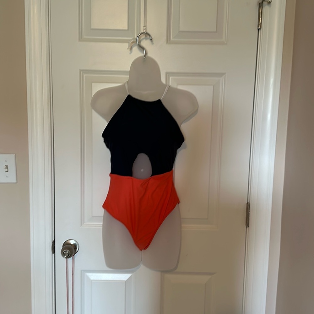 Cupshe one piece bathing suit medium blue and orange